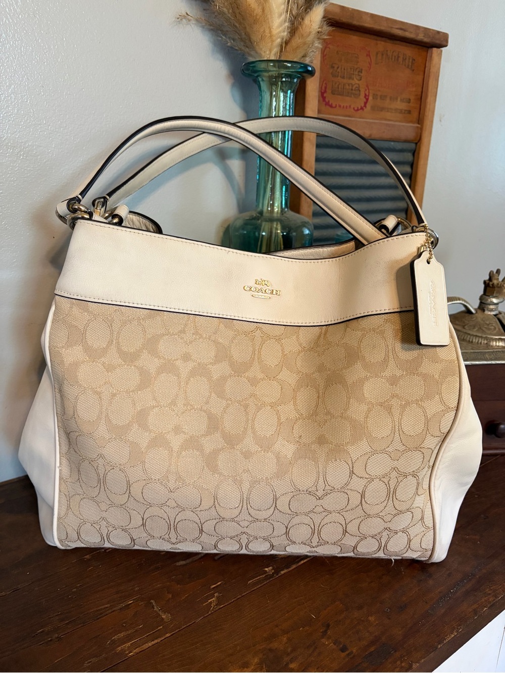 Coach Signature Lexy Shoulder Bag with Cream Trim F27579